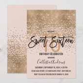 Elegant Blush Pink Gold Glitter Confetti Sweet 16 Kaart (Voorkant / Achterkant)