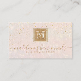 Elegant Blush Pink Gold Glitter Monogram Salon Visitekaartje