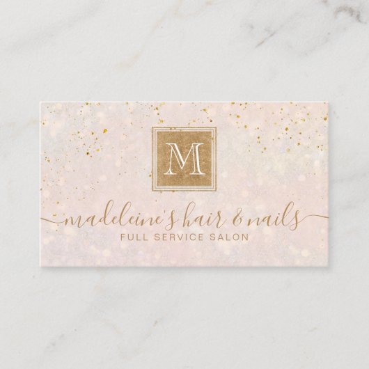 Elegant Blush Pink Gold Glitter Monogram Salon Visitekaartje (Voorkant)