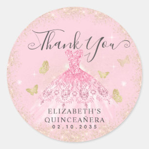 Elegant Blush Pink Gold Gown Quinceañera Dank u Ronde Sticker