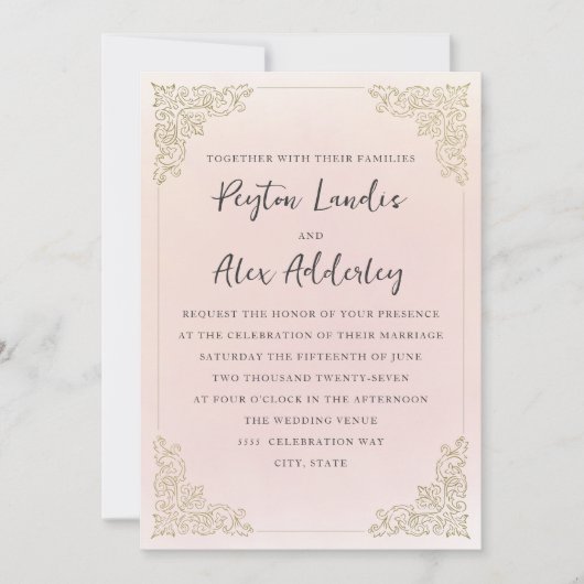 Elegant  Blush Pink Gold Kaart (Voorkant)