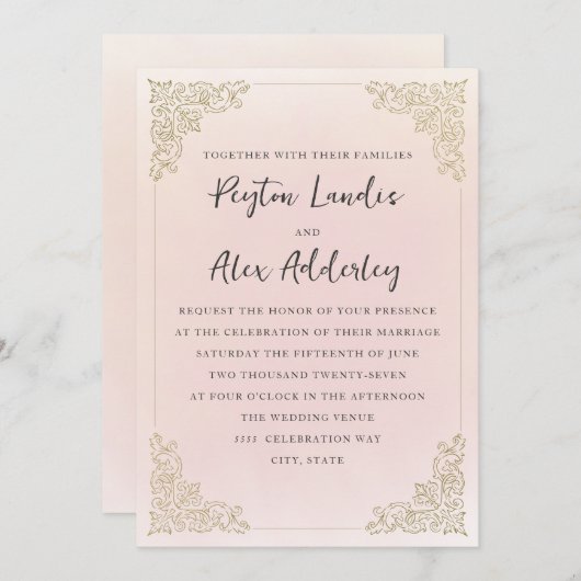 Elegant  Blush Pink Gold Kaart (Voorkant / Achterkant)