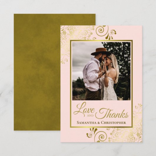 Elegant Blush Pink & Gold Love & Bedankt Weddensch (Voorkant / Achterkant)