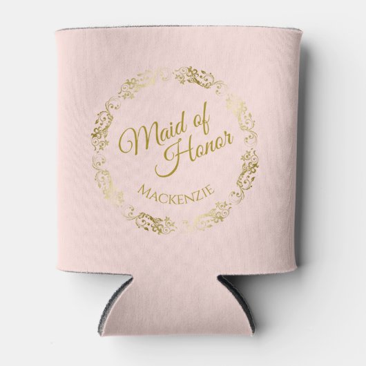 Elegant Blush Pink & Gold Maid of Honor Wedding Blikjeskoeler (Voorkant)