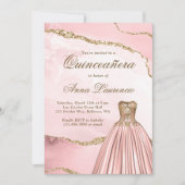 Elegant Blush Pink Gold Marble Agate Quinceanera Kaart (Voorkant)