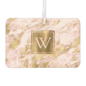 Elegant Blush Pink Gold Marble Monogram Luchtverfrisser (Achterkant)