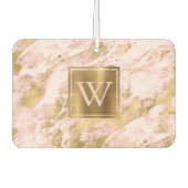 Elegant Blush Pink Gold Marble Monogram Luchtverfrisser (Voorkant)