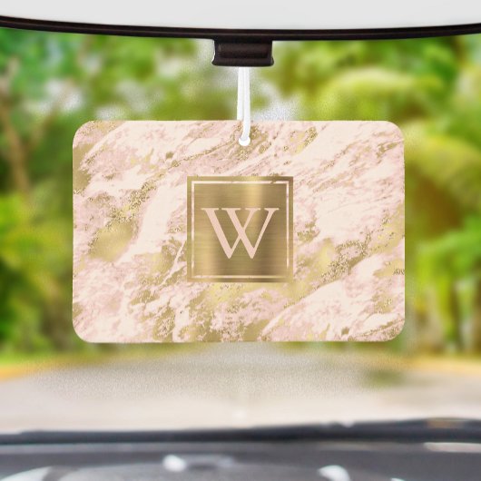 Elegant Blush Pink Gold Marble Monogram Luchtverfrisser