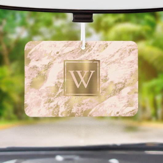 Elegant Blush Pink Gold Marble Monogram Luchtverfrisser