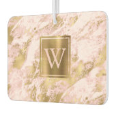 Elegant Blush Pink Gold Marble Monogram Luchtverfrisser (Links)