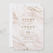 Elegant Blush Pink & Gold Metallic Marble Wedding Kaart (Voorkant)