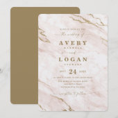 Elegant Blush Pink & Gold Metallic Marble Wedding Kaart (Voorkant / Achterkant)