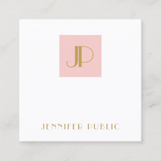 Elegant Blush Pink Gold Modern Monogram Sjabloon Vierkante Visitekaartje (Voorkant)