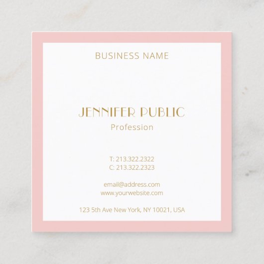 Elegant Blush Pink Gold Modern Monogram Sjabloon Vierkante Visitekaartje (Achterkant)