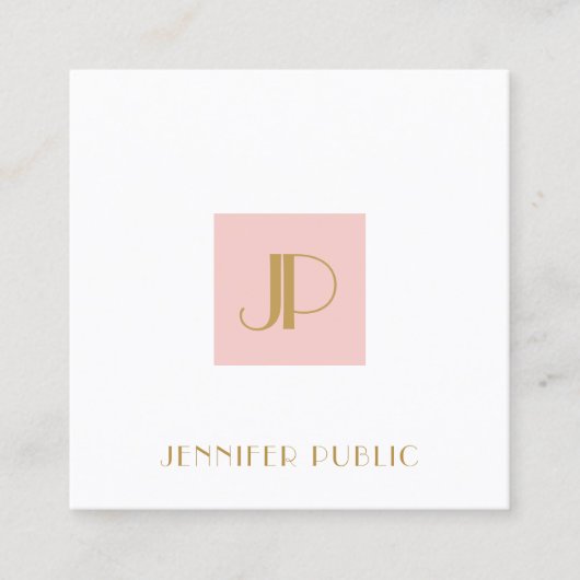 Elegant Blush Pink Gold Monogram Moderne Sjabloon Vierkante Visitekaartje (Voorkant)