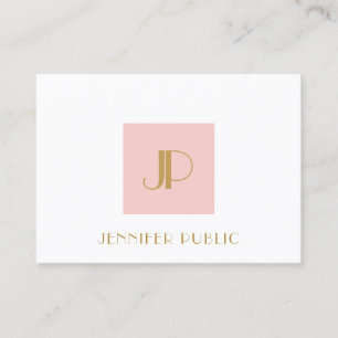 Elegant Blush Pink Gold Monogram Moderne Sjabloon Visitekaartje