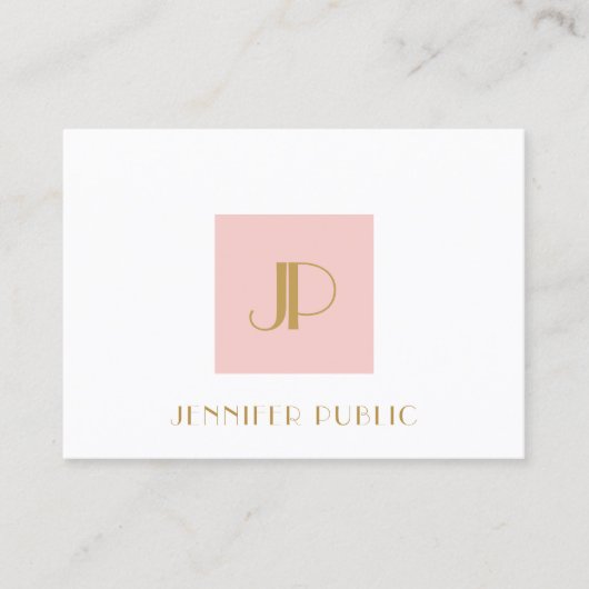 Elegant Blush Pink Gold Monogram Moderne Sjabloon Visitekaartje (Voorkant)