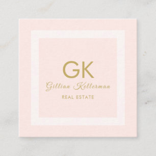 Elegant Blush Pink Gold Monogram Vierkante Visitekaartje