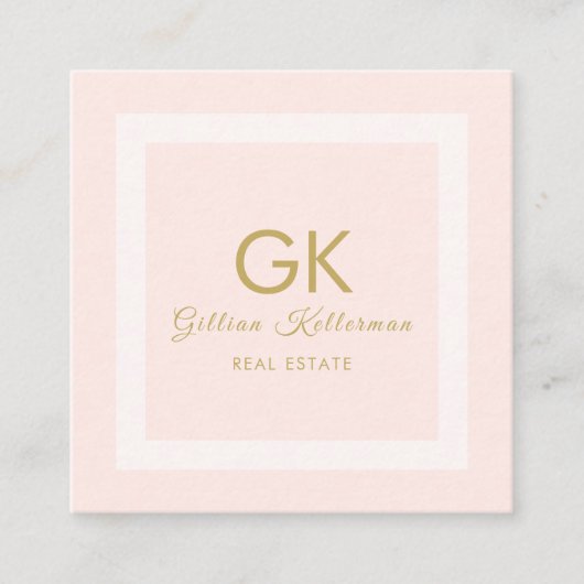 Elegant Blush Pink Gold Monogram Vierkante Visitekaartje (Voorkant)