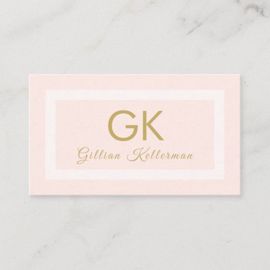 Elegant Blush Pink Gold Monogram Visitekaartje (Voorkant)