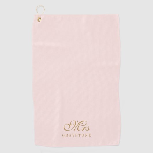 Elegant Blush Pink & Gold Mrs Golf Towel Golfhanddoek (Voorkant)