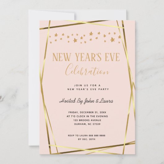 Elegant Blush Pink & Gold New Years Aankondiging (Voorkant)