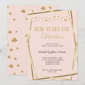 Elegant Blush Pink & Gold New Years Aankondiging (Voorkant / Achterkant)