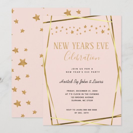 Elegant Blush Pink & Gold New Years Aankondiging (Voorkant / Achterkant)