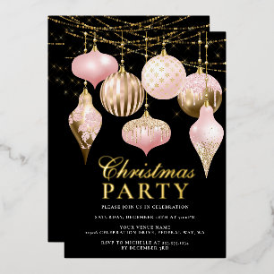 Elegant Blush Pink Gold Ornaments kerstfeest Folie Uitnodiging