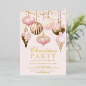 Elegant Blush Pink Gold Ornaments kerstfeest Folie Uitnodiging (Staand Voorkant)