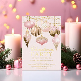Elegant Blush Pink Gold Ornaments kerstfeest Folie Uitnodiging