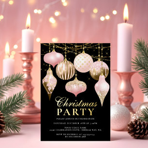 Elegant Blush Pink Gold Ornaments kerstfeest Folie Uitnodiging