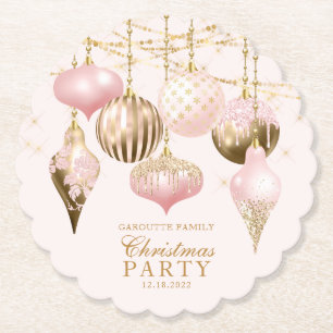 Elegant Blush Pink Gold Ornaments kerstfeest Kartonnen Onderzetters