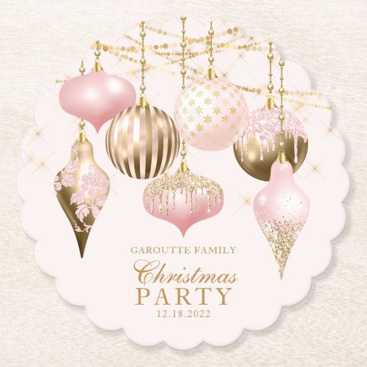 Elegant Blush Pink Gold Ornaments kerstfeest Kartonnen Onderzetters (Voorkant)