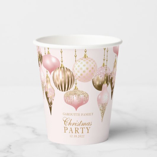 Elegant Blush Pink Gold Ornaments kerstfeest Papieren Bekers (Voorkant)