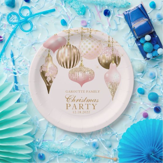 Elegant Blush Pink Gold Ornaments kerstfeest Papieren Bordje (Feest)