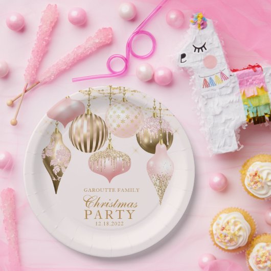 Elegant Blush Pink Gold Ornaments kerstfeest Papieren Bordje (Feest)