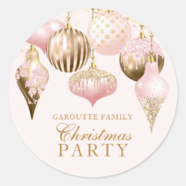 Elegant Blush Pink Gold Ornaments kerstfeest Ronde Sticker