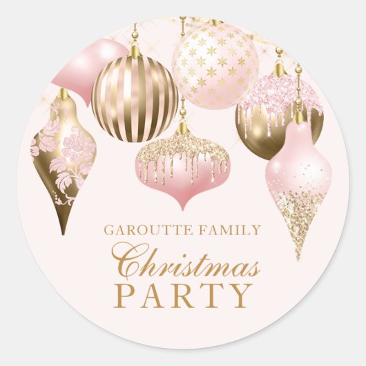 Elegant Blush Pink Gold Ornaments kerstfeest Ronde Sticker (Voorkant)