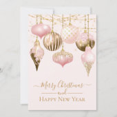 Elegant Blush Pink Gold Ornaments Merry Kerstmis Kaart (Voorkant)