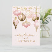 Elegant Blush Pink Gold Ornaments Merry Kerstmis Kaart (Staand voorkant)