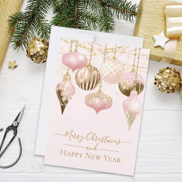 Elegant Blush Pink Gold Ornaments Merry Kerstmis Kaart