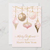 Elegant Blush Pink Gold Ornaments Merry Kerstmis Kaart (Voorkant)