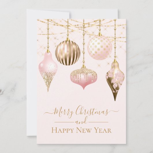 Elegant Blush Pink Gold Ornaments Merry Kerstmis Kaart (Voorkant)