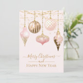 Elegant Blush Pink Gold Ornaments Merry Kerstmis Kaart (Staand voorkant)