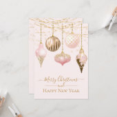 Elegant Blush Pink Gold Ornaments Merry Kerstmis Kaart (Voorkant / Achterkant in situ)
