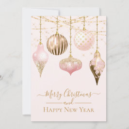 Elegant Blush Pink Gold Ornaments Merry Kerstmis Kaart