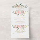 Elegant Blush Pink Gold Peony Floral Wedding All In One Uitnodiging (Binnen)