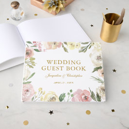 Elegant Blush Pink Gold Peony Floral Wedding Gastenboek