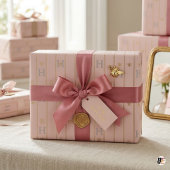 Elegant Blush Pink & Gold Pinstripe Initial H Mono Cadeaupapier